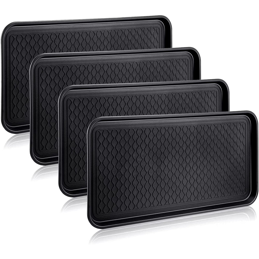 4 Pieces Shoe Tray for Entryway, Waterproof Boot Tray Shoe Mat Multi-Purpose Dog Cat Bowl Mat Pet Feeding Tray Boot Mat for Entryway Indoor Outdoor Floor Protection (Black, 24 x 16 x 1.2 Inch)