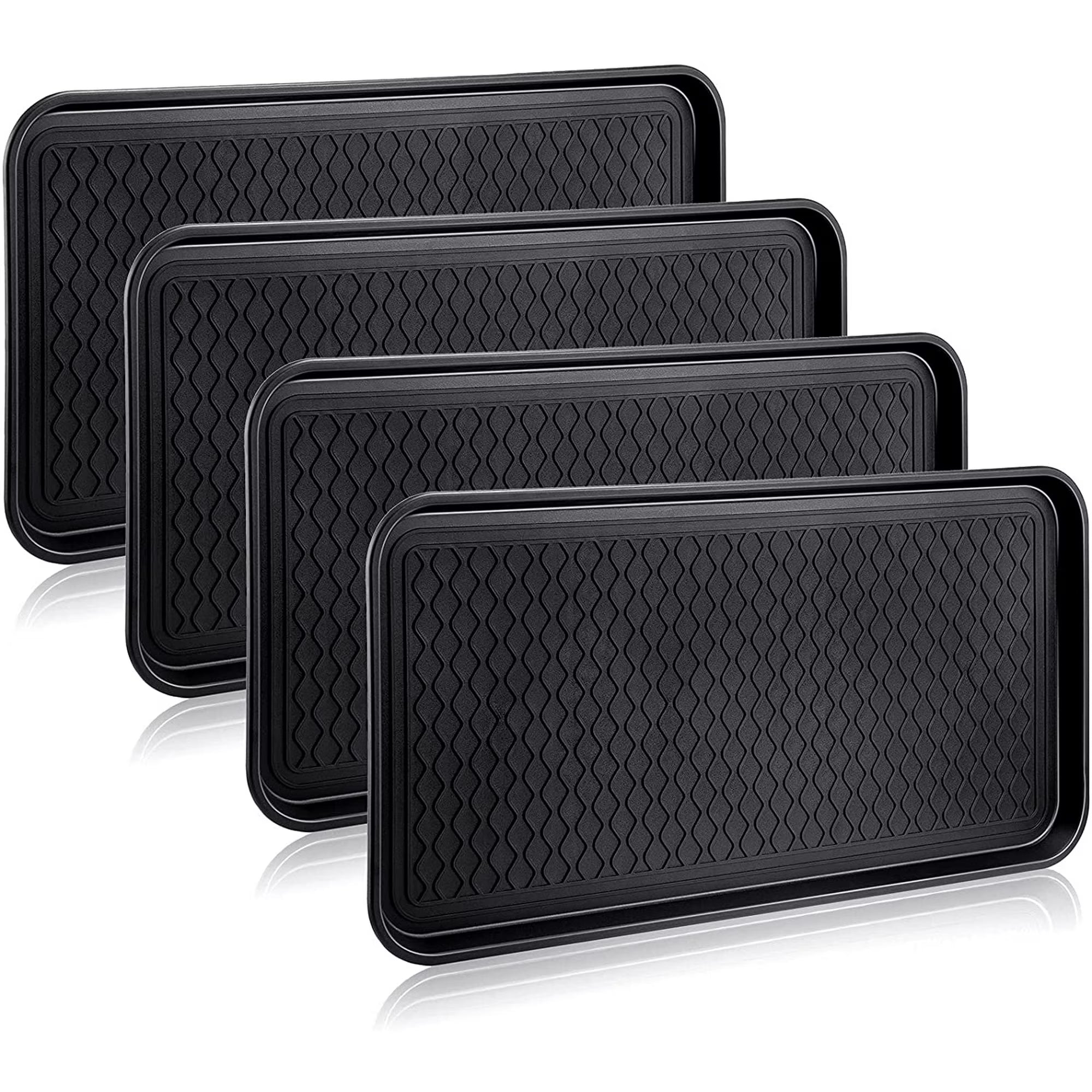4 Pieces Shoe Tray for Entryway, Waterproof Boot Tray Shoe Mat Multi-Purpose Dog Cat Bowl Mat Pet Feeding Tray Boot Mat for Entryway Indoor Outdoor Floor Protection (Black, 24 x 16 x 1.2 Inch)