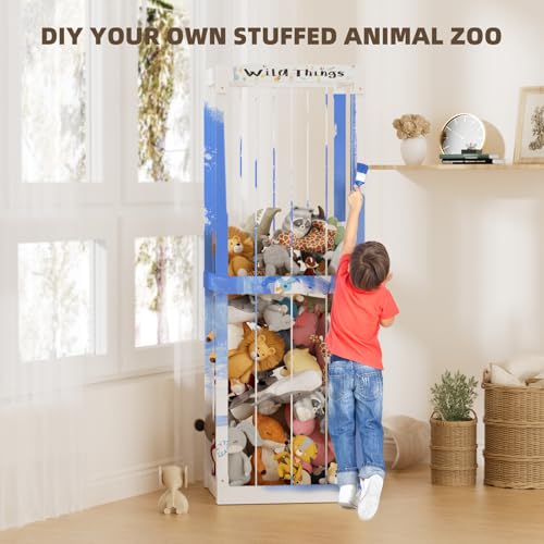 Wooden Stuffed Animal Storage Cage with Elastic Rope, 60 Inch, White U27216