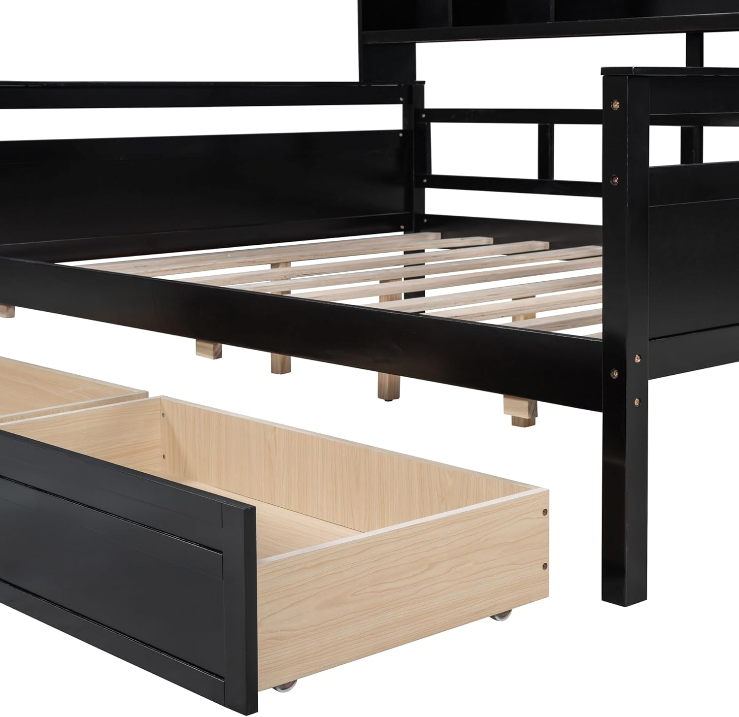 Wood Daybed with 2 Storage Drawers and Bedside Shelves O7841