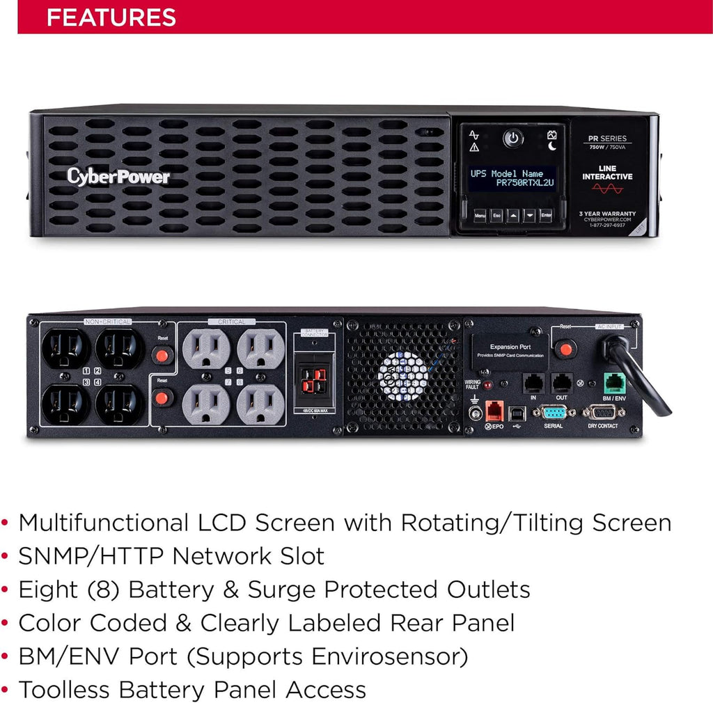Smart App Sinewave UPS System, 750VA, 8 Outlets, 2U Rack/Tower Z5199