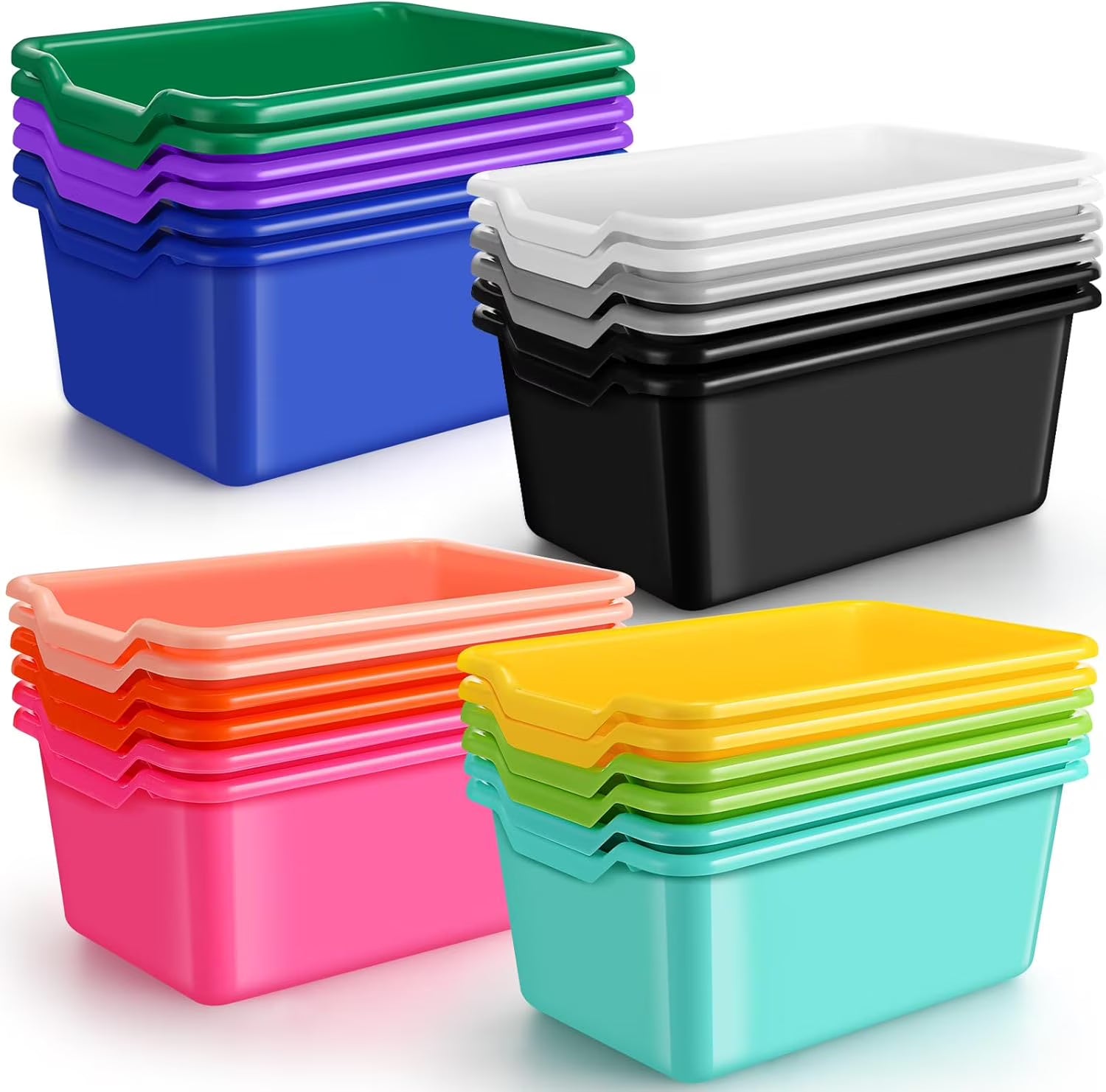 24 Pcs Plastic Cubby Bins Classroom Cubby Organization Book Bins for Classroom Bulk Toy Storage Baskets Stackable Assorted Colors Storage Containers for Home Office School Nursery Playroom