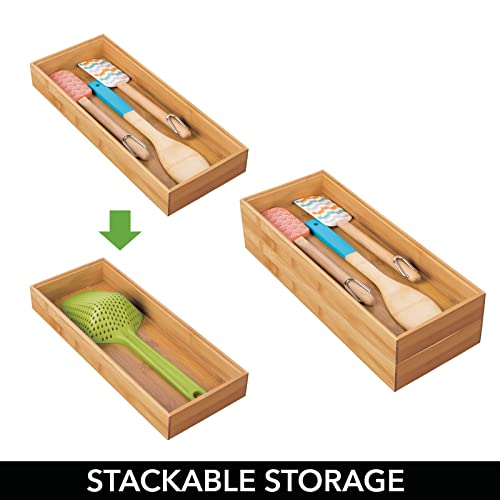 Wooden Bamboo Drawer Organizer - 12" Stackable Storage Tray for Kitchen Utensils and Flatware, 2 Pack P51902