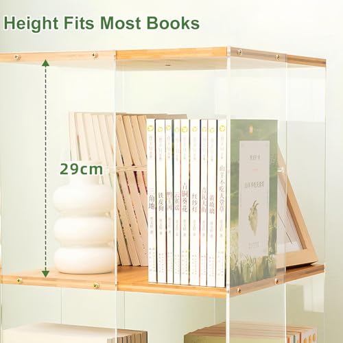 360° Rotating Bookshelf Tower, Acrylic Book Display Case, Space-Saving Swivel Storage Rack G8592