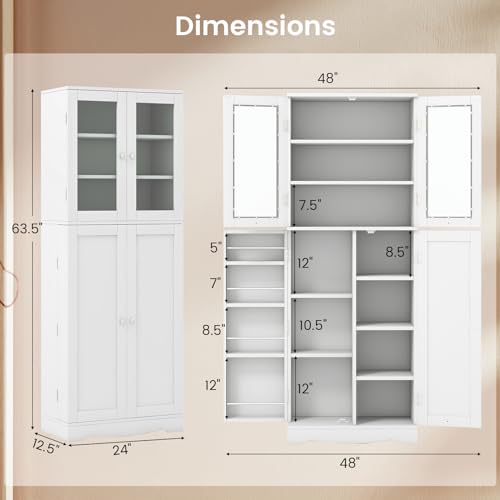 Kitchen Pantry Storage Cabinet with Glass Doors, Freestanding Cupboard M98274