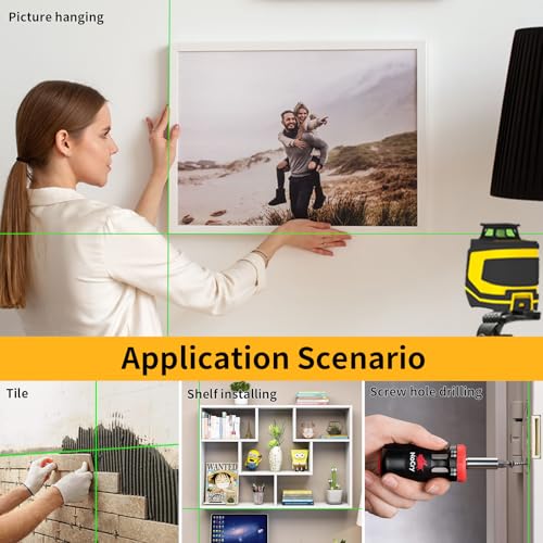 Self-Leveling Green Cross Line Laser with Tripod, Horizontal Vertical Beam, for Picture Hanging Construction Tile Wall, Carrying Pouch Battery Included N96524