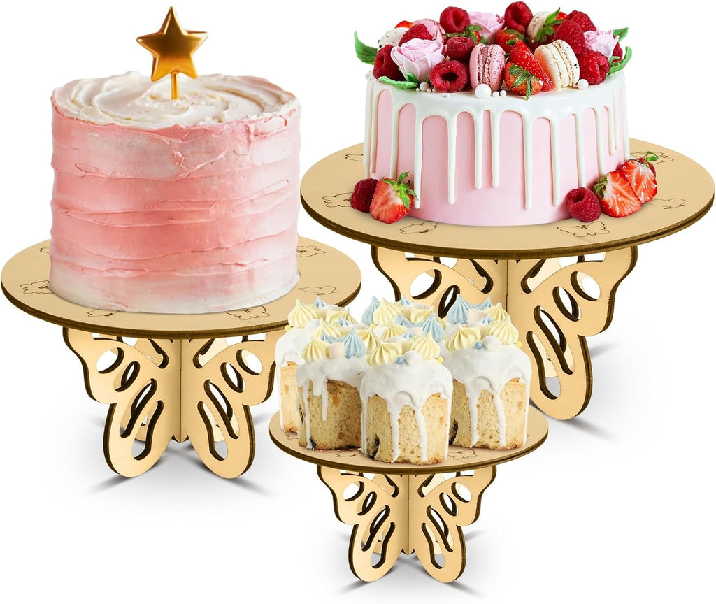 3 Pcs Butterfly Wood Cake Stands Set 12 Inch 10 Inch 8 Inch Wooden Butterfly Cupcake Stands Rustic Cake Stands Table Centerpiece for Christmas Wedding Birthday Tea Dessert Party