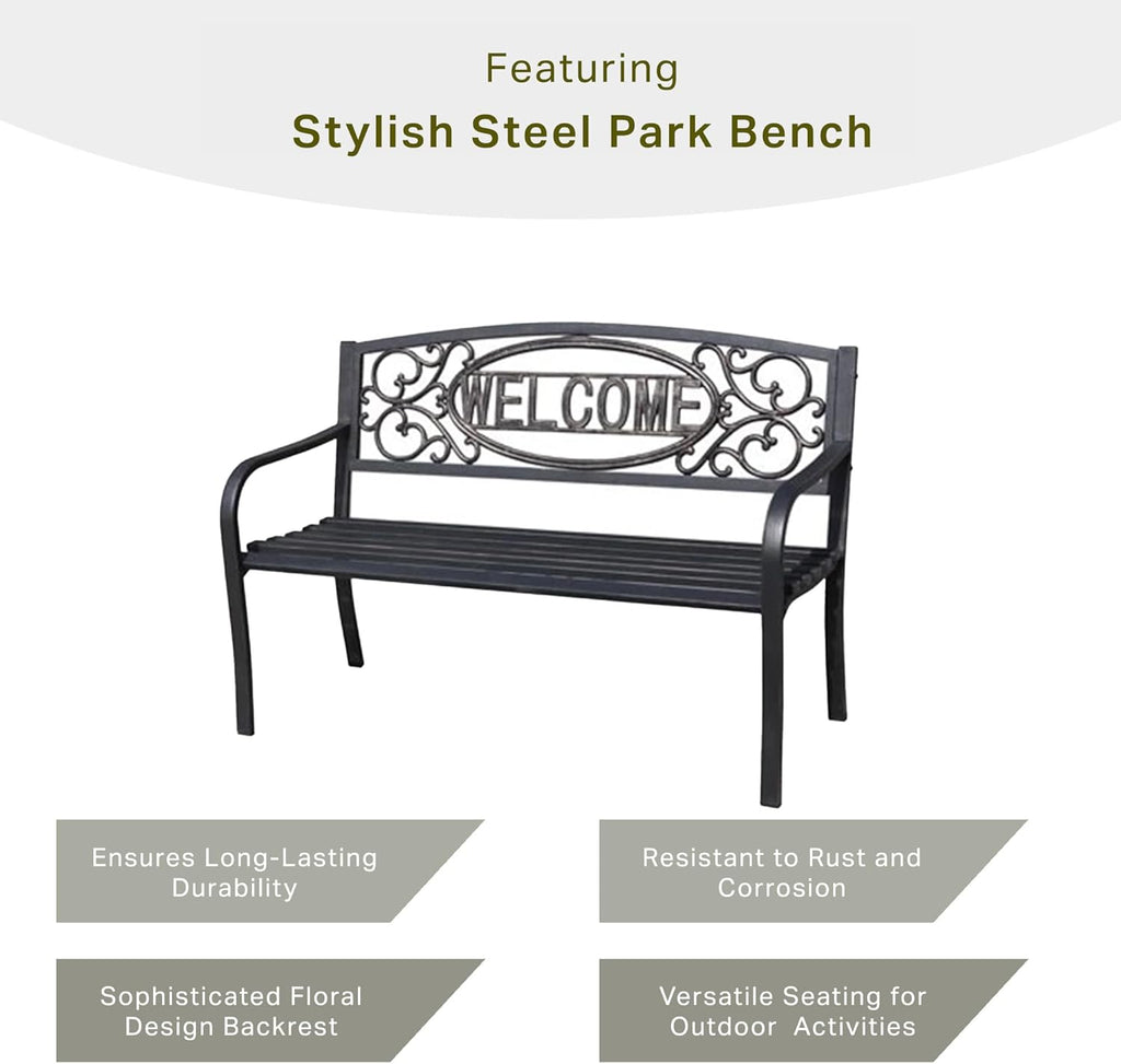 Outdoor Park Bench Powder Coated Steel Frame T6278