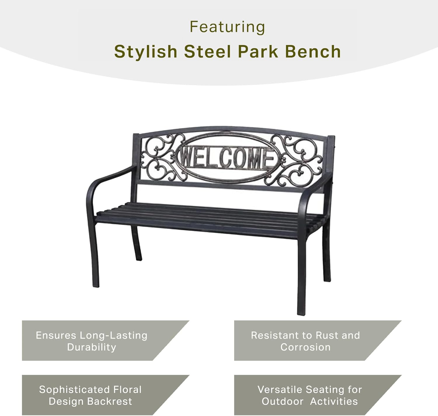 Outdoor Park Bench Powder Coated Steel Frame T6278