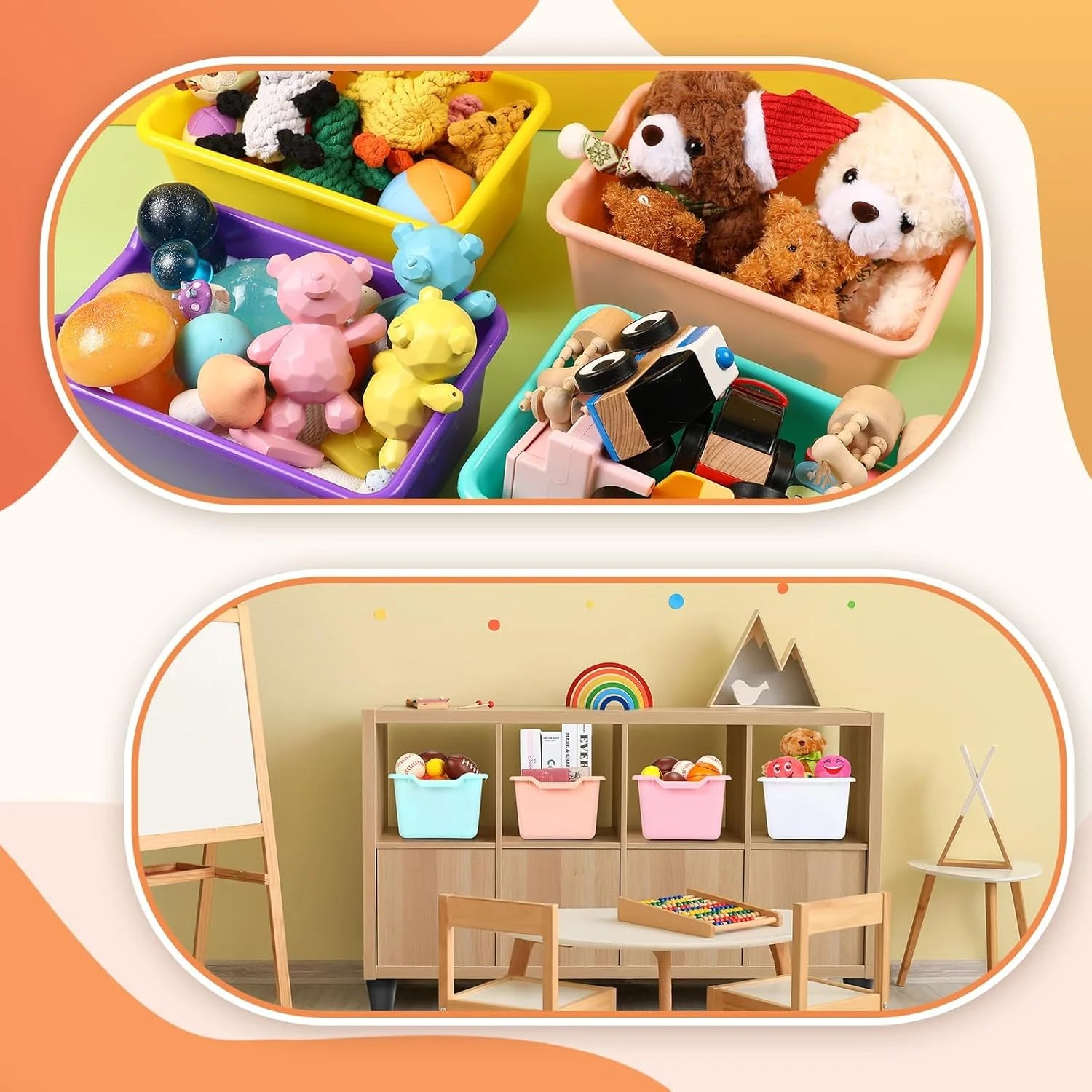 24 Pack Plastic Cubby Bins for Classroom Toy Storage, Stackable Assorted Colors G29717