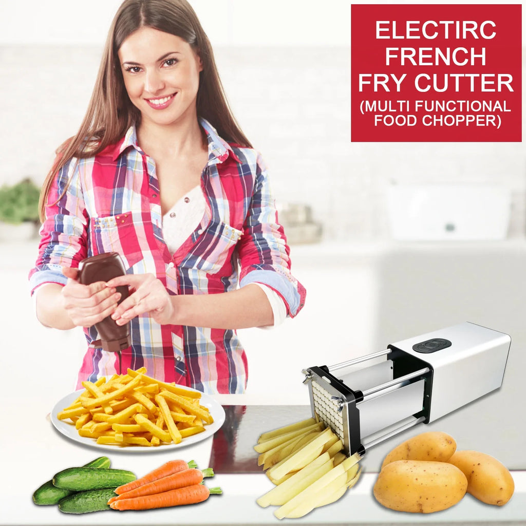 Electric French Fry Cutter, Stainless Steel Potato Slicer with 1/2-Inch & 3/8-Inch Blades O50562