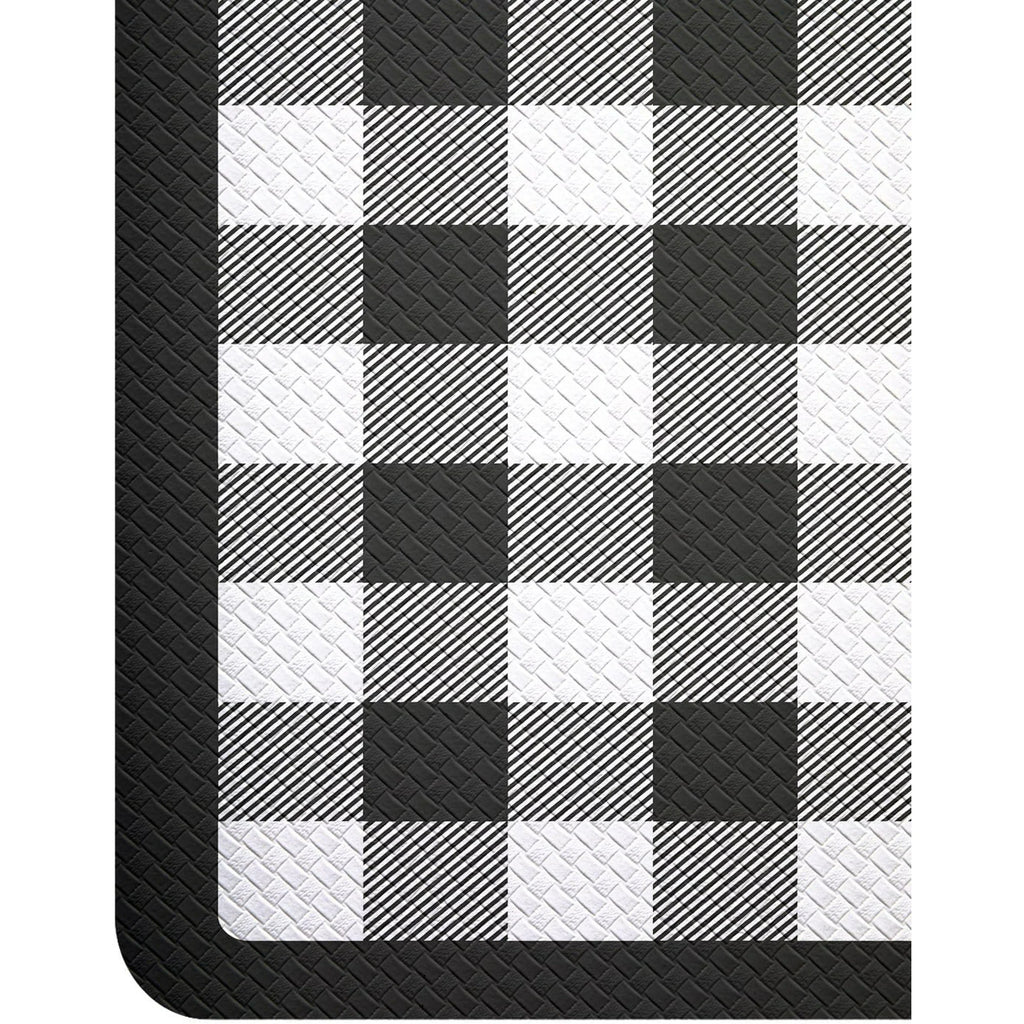 Kitchen Floor Mats Anti Fatigue, Large Wide Cushioned Runner Rug, Waterproof Non Skid, Black and White Buffalo Plaid B21378