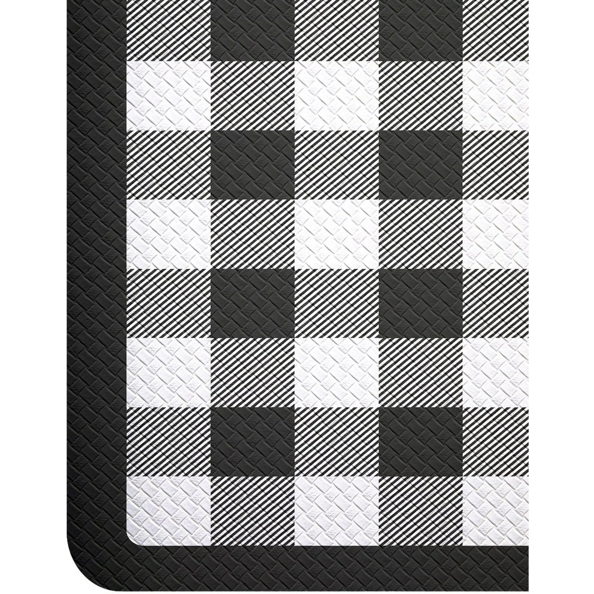 Kitchen Floor Mats Anti Fatigue, Large Wide Cushioned Runner Rug, Waterproof Non Skid, Black and White Buffalo Plaid B21378