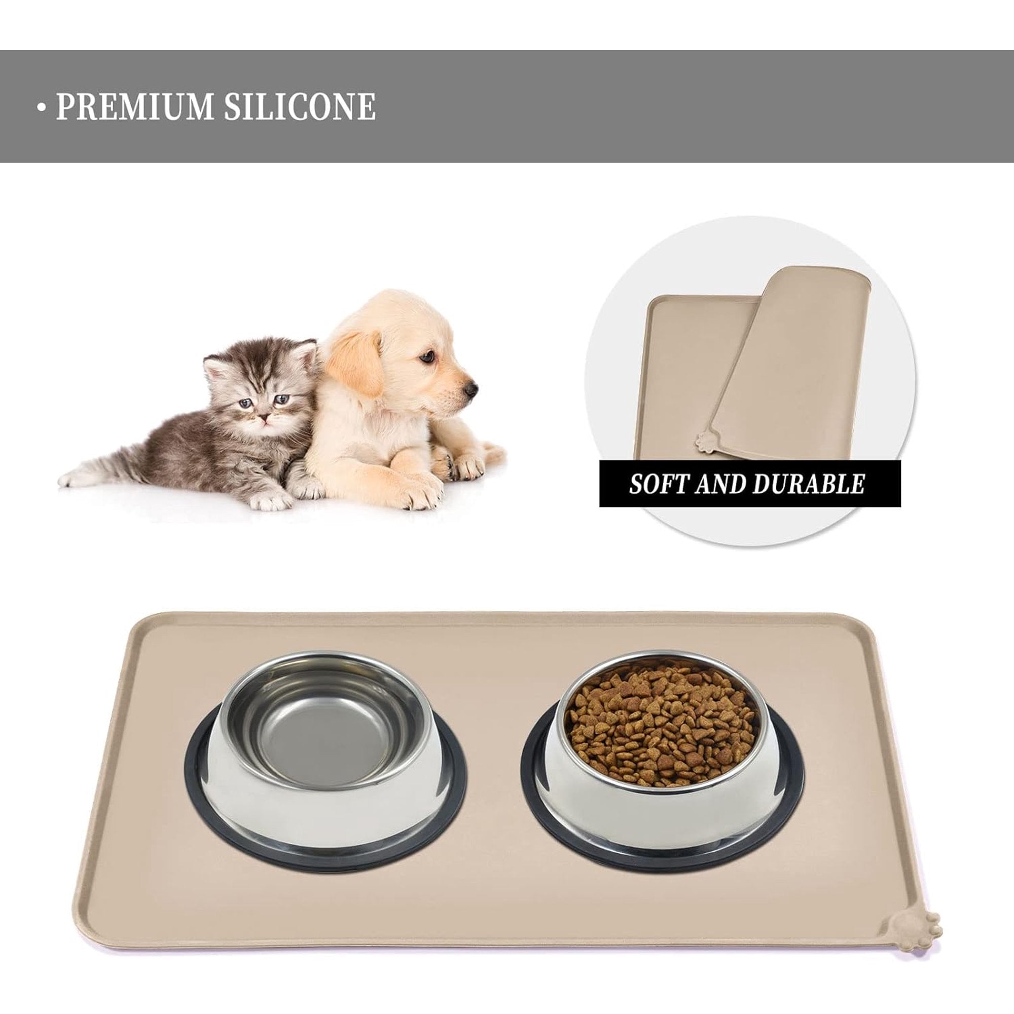Waterproof Pet Feeding Mat with Raised Edges for Cats and Dogs O303589