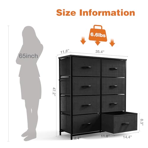 Fabric Storage Tower Dresser with Steel Frame, Black A93618