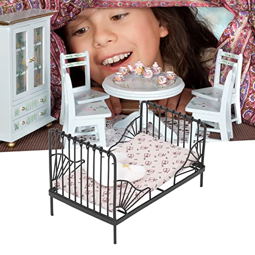 Miniature Bedroom Furniture 1:12 Dollhouse Bed with Pillow D116048