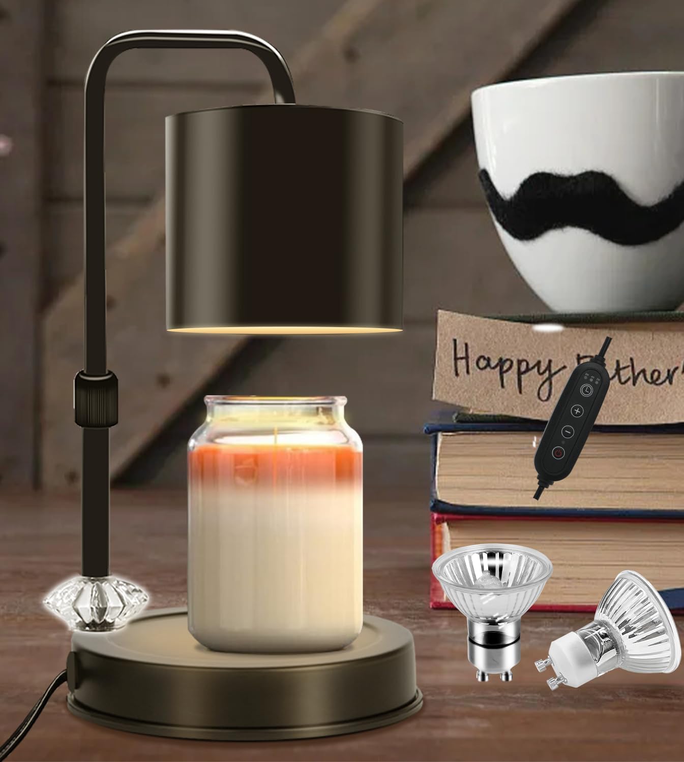 Candle Warmer Lamp, Candle Warmer lamp with Timer, Mother's Day Gifts, Adjustable Dimmable Candle Lamp Warmer Compatible with Large Jar Candles Scented Flameless Candle Lamps with 2 Bulbs