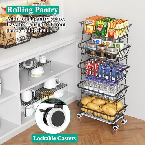 Stackable Fruit Basket with Wheels for Kitchen Storage Z4813