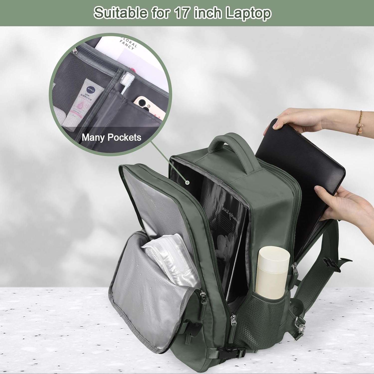 40L Waterproof Travel Backpack with 17 Inch Laptop Compartment G9662