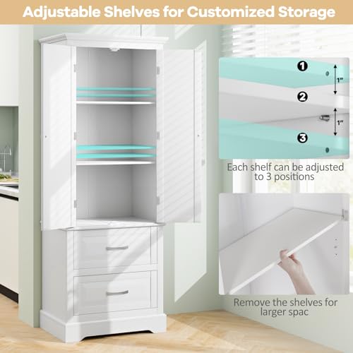 Kitchen Pantry Cabinet 62" Floor Storage with 2 Drawers and Adjustable Shelves S38827