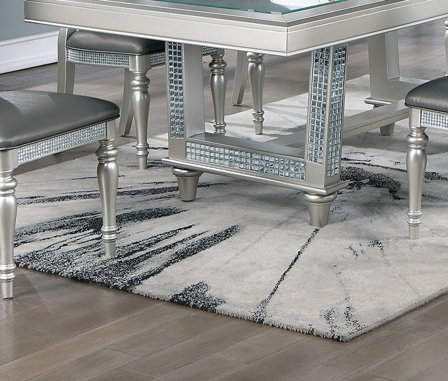 Formal Dining Table with Silver Hue Glass Top R700791