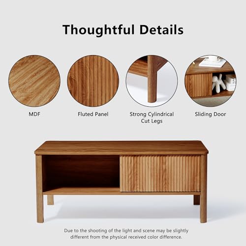 TV Stand and Coffee Table Set, Mid Century Modern with Sliding Doors, Marble Grain Wood, Black W635