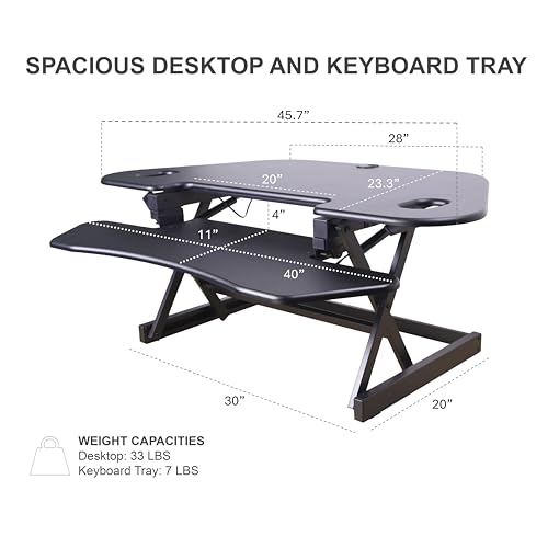 Height Adjustable Corner Standing Desk Converter with Dual Monitor Arm Mount and USB Charging Y72539