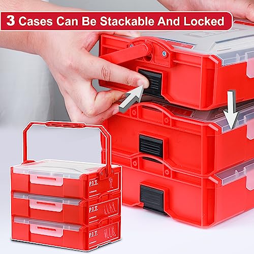 Mini Red Tool Box, Portable 5-Drawer Steel Tool Case with Liner F445