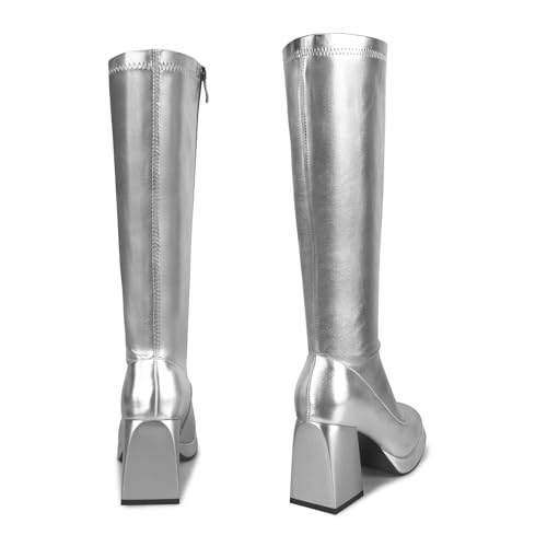 Knee High Gogo Boots with Square Toe and Chunky Heel K58349
