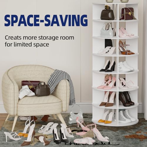 Rotating Shoe Rack 7-Tier Wood Organizer for Closet, 360° Spinning Storage Tower V579
