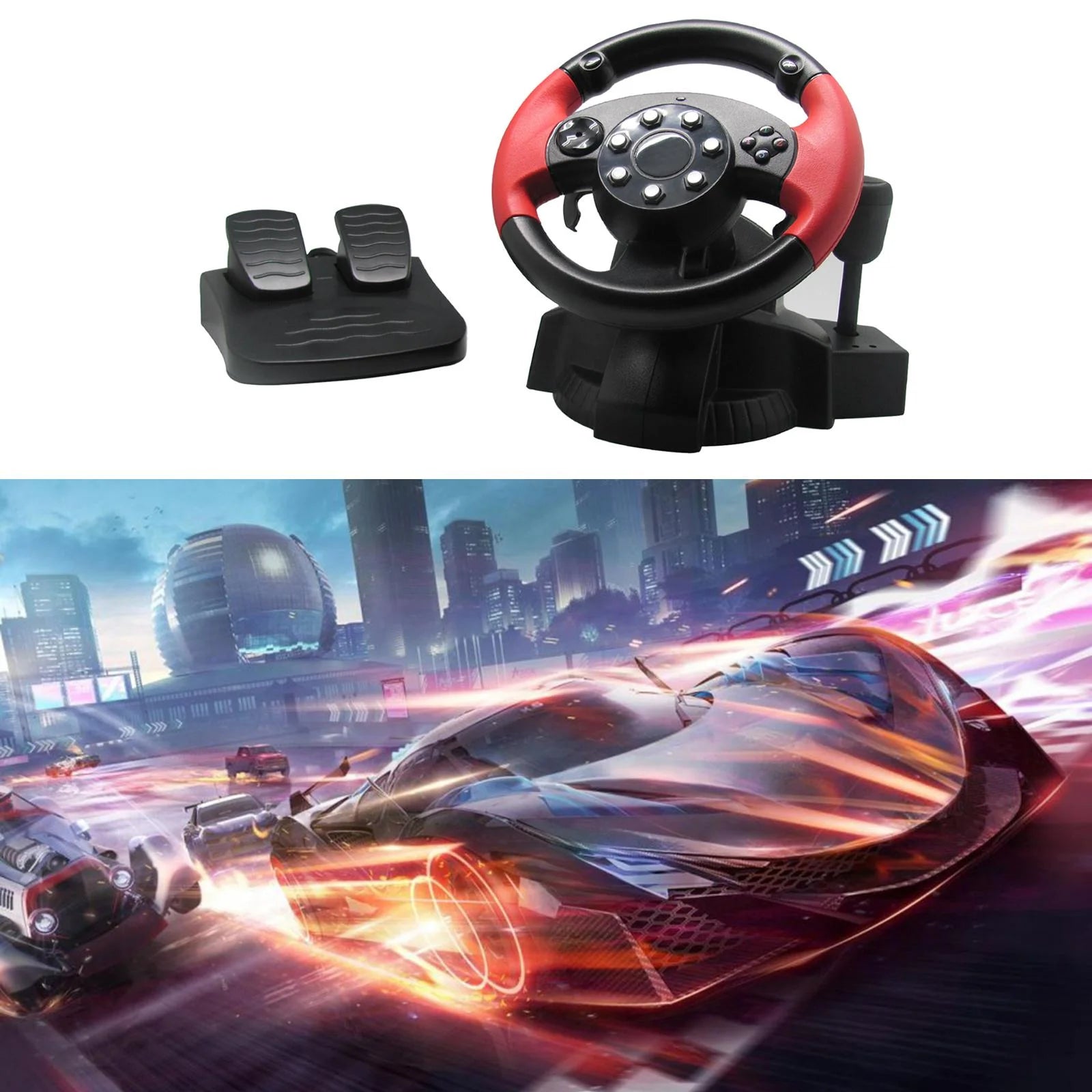 USB Truck Race Steering Wheel with Pedals Set X354