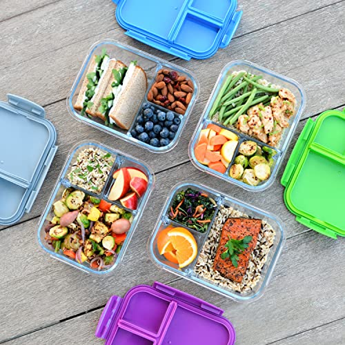 Glass Lunch Box - Leak-Proof Bento-Style Food Container with Airtight Lid, 3-Compartment Design G53900