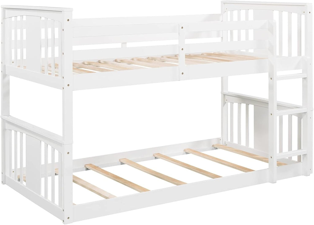 Twin over Twin Bunk Bed Frame for Kids Bedroom, White A95334