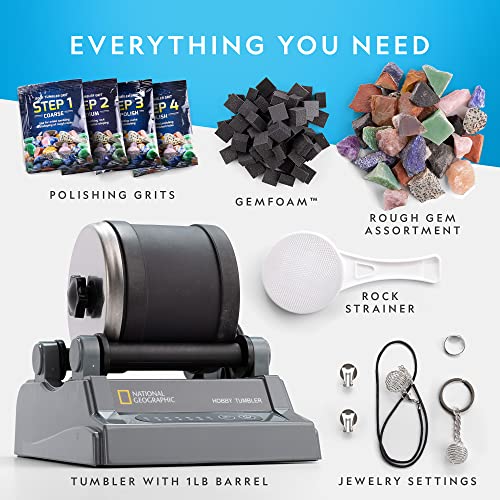 Rock Tumbler Kit with Noise-Reduced Barrel, Raw Gemstone & Jasper Mix X38974
