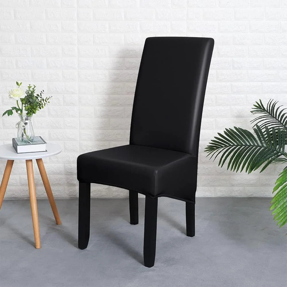 Waterproof PU Leather Stretch Dining Chair Covers Set of 2 Black N79357