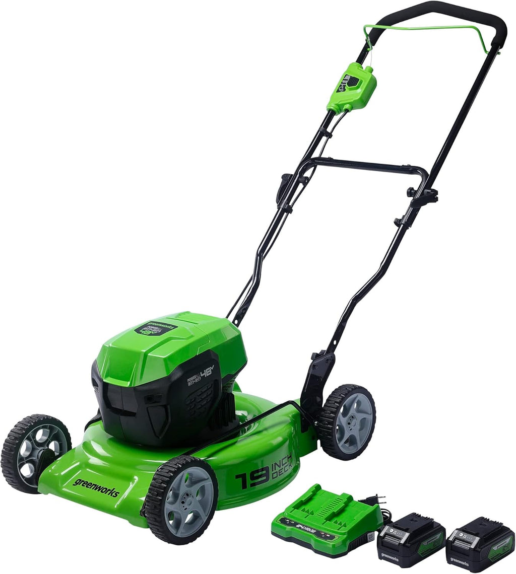 Greenworks 2 x 24V (48V) 19” Brushless Cordless Lawn Mower, (2) 4.0Ah Batteries and Dual Port Charger Included