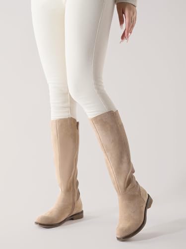Women's Knee High Boots Flat Low Heel Stretchy Round Toe P555