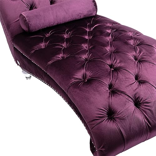 Velvet Chaise Sofa with Lumbar Pillow, Modern Ergonomic Upholstered K1642