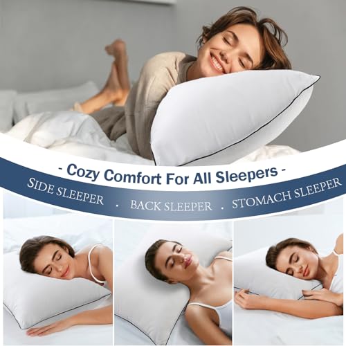 Medium Firm Goose Down King Size Pillows Set of 2, 1000TC Organic Cotton Cover J29553