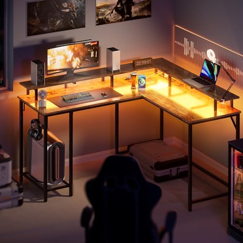 L Shaped Gaming Desk with Power Outlets and LED Lighting E491702