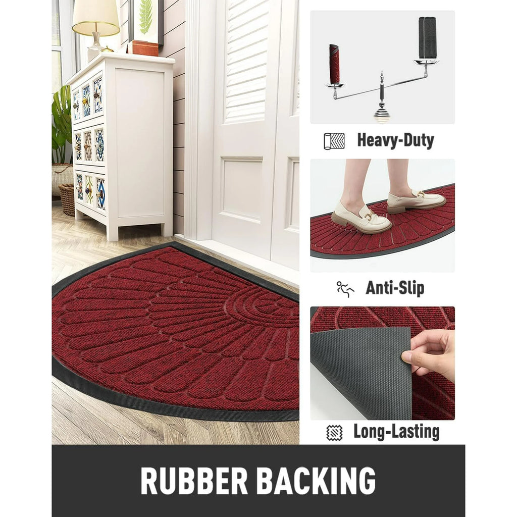 Semicircular Non Slip Rubber Door Mat for Outdoor Indoor Entryway, Red 24x47 E1949