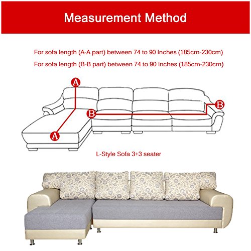 L Shape Sectional Sofa Covers, 2pcs Stretch Elastic Chaise Slipcover, Black Gold Y34926