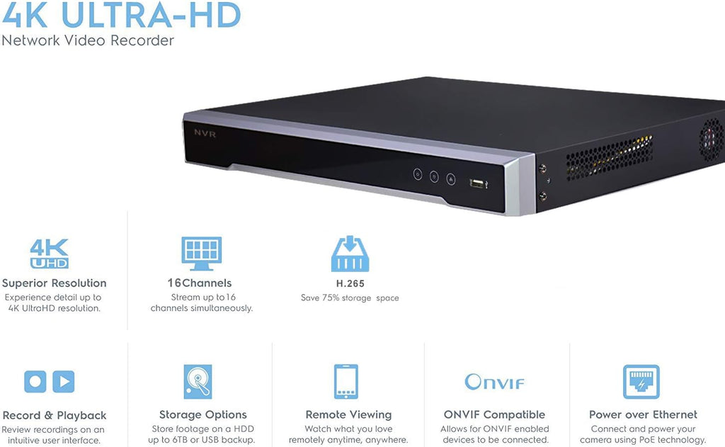 16-Channel PoE 4K Network Video Recorder NVR, Plug & Play K869
