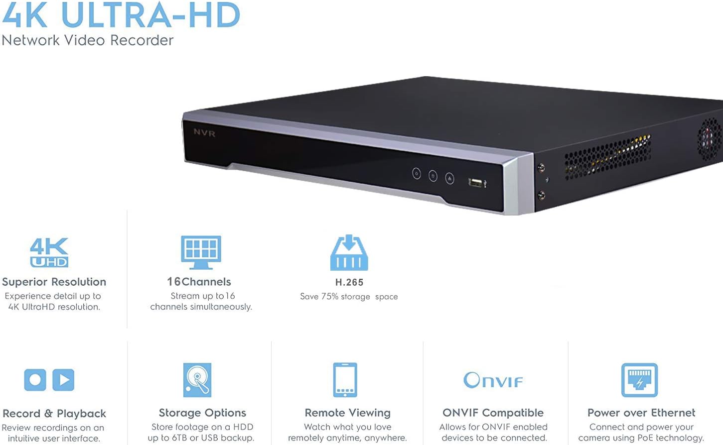 16-Channel PoE 4K Network Video Recorder NVR, Plug & Play K869