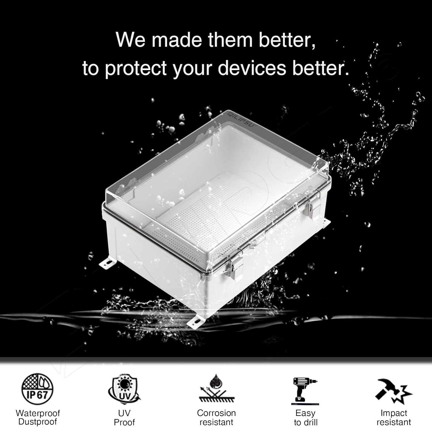 Clear Hinged Cover Junction Box with Mounting Plate, IP67 Waterproof Dustproof Enclosure, Pack of 2 Q862551