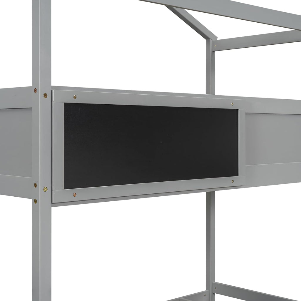 Twin Over Full Bunk Bed with Storage Stairs and Blackboard W837