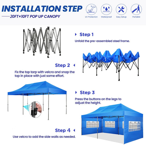 10x20 ft Pop Up Canopy Tent with Removable Sidewalls and Roller Bag X584106