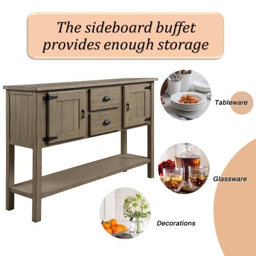 Sideboard Buffet with Storage, 2 Drawers and Cabinets, Antique White C276