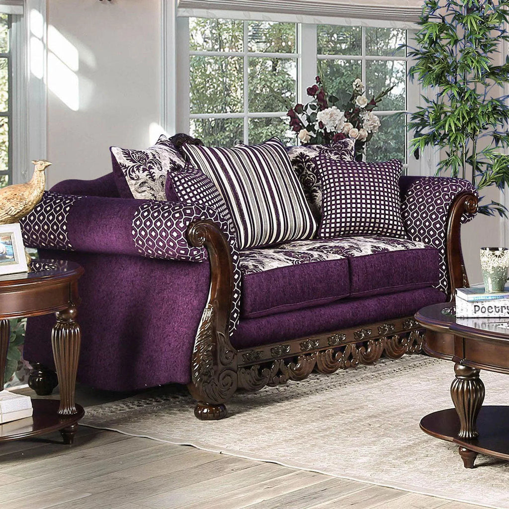 Purple & Silver Chenille Sofa and Loveseat O263