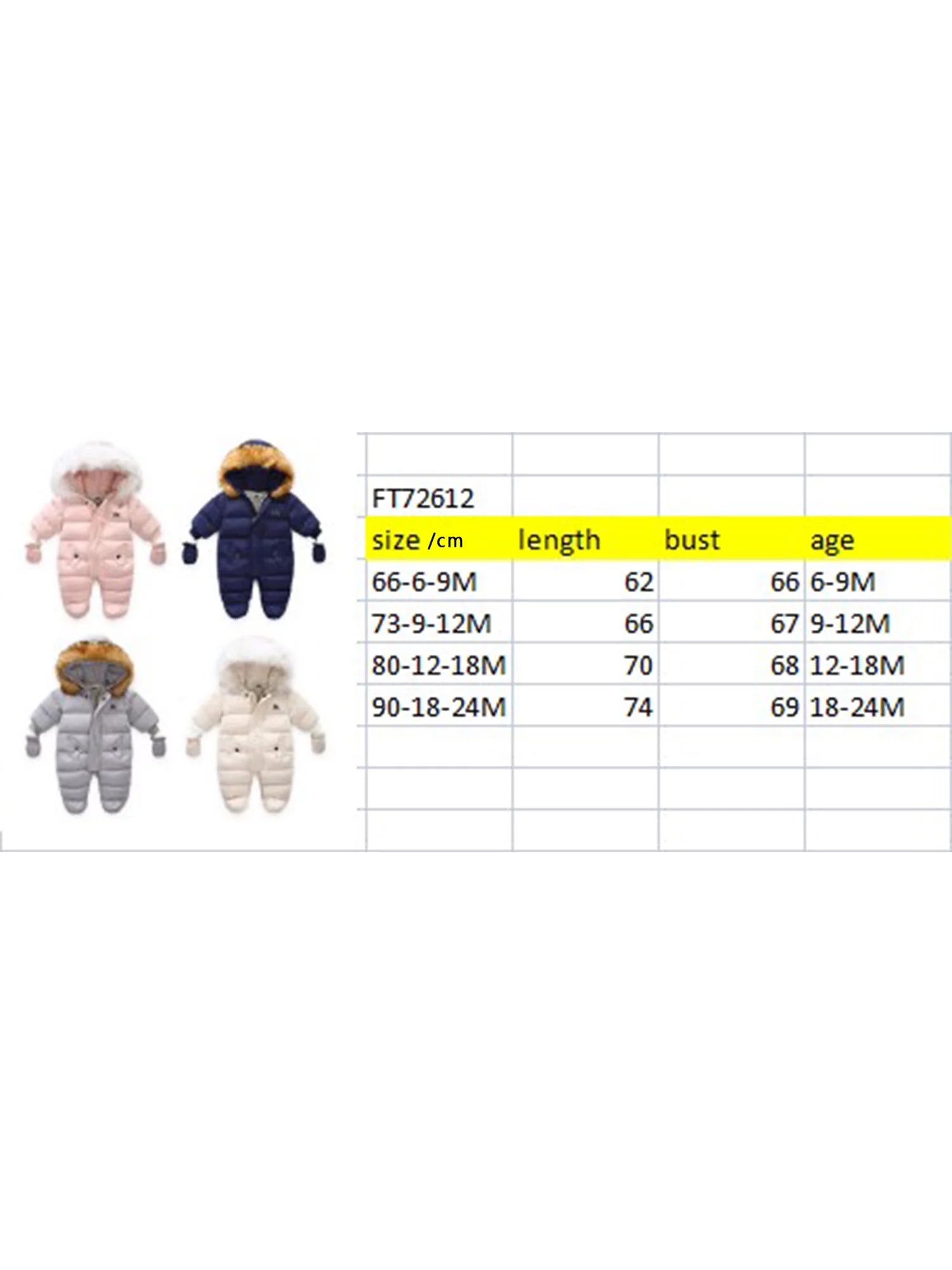 Baby Winter Snowsuit Hooded Puffer Romper X920243
